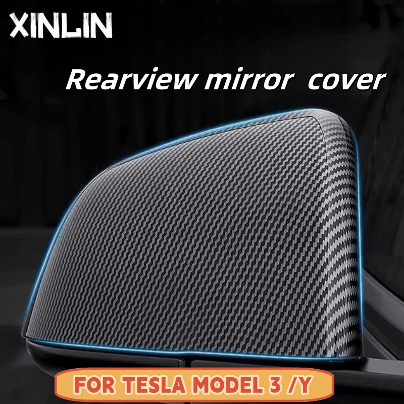 Car Rearview Mirror Cover For Tesla Model 3 Y Bright/Matte Carbon Fiber Rear View Mirror Decorative Shell Exterior Accessories