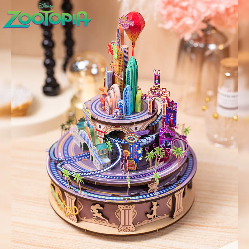 Disney Zootopia Octopus Box 3D Solid Puzzle Wooden Assembly Toy Handmade Rabbit Gifts from Judy