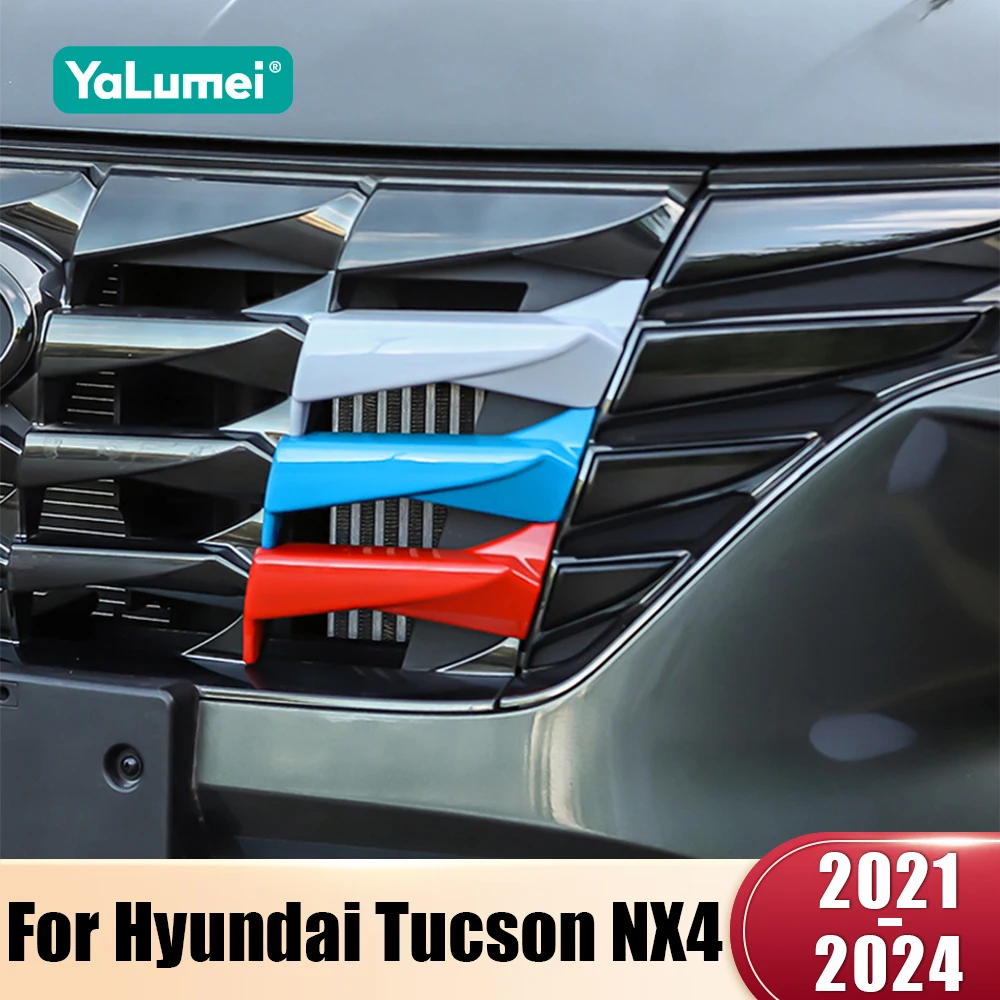 

ABS автомобильная передняя решетка, спортивная полоса, 3 шт., 3D наклейки, аксессуары для Hyundai Tucson NX4 2021 2022 2023 2024 Hybrid
