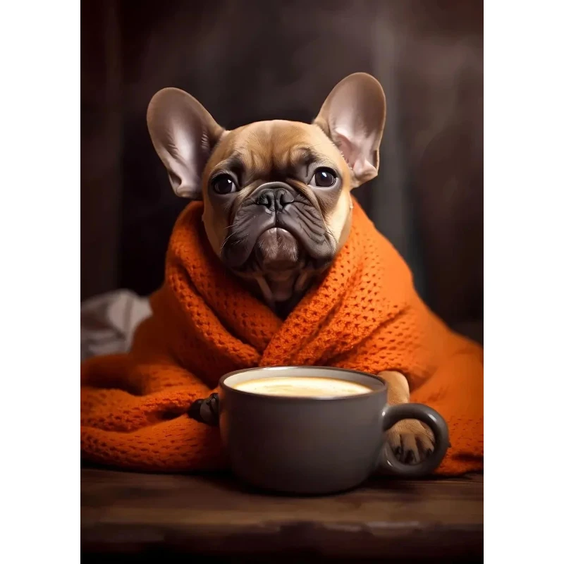 2026 Cute Cozy Sleeping Dogs and Coffee Poster German Shepherd Dog Bulldog Coffee Art Canvas Painting Prints Picture Room Home D