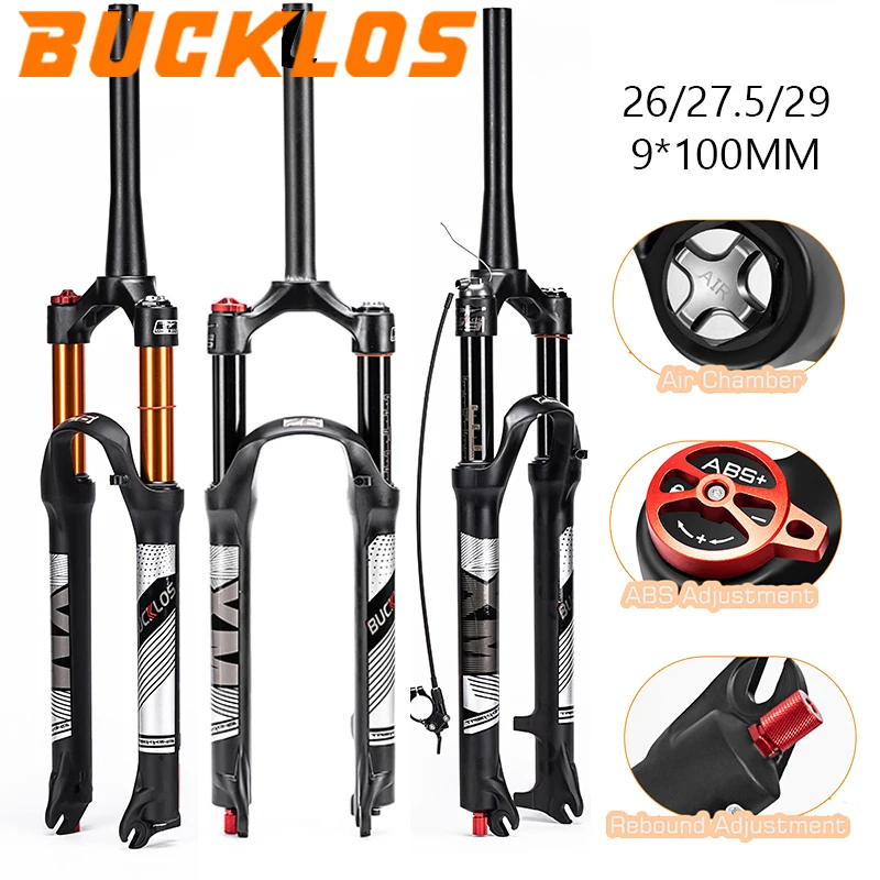 BUCKLOS Bicycle Fork 26/27.5/29in Air Suspension MTB Fork 9*100MM Rebound Adjustable Mountain Bike Forks 120mm Travel Front Fork