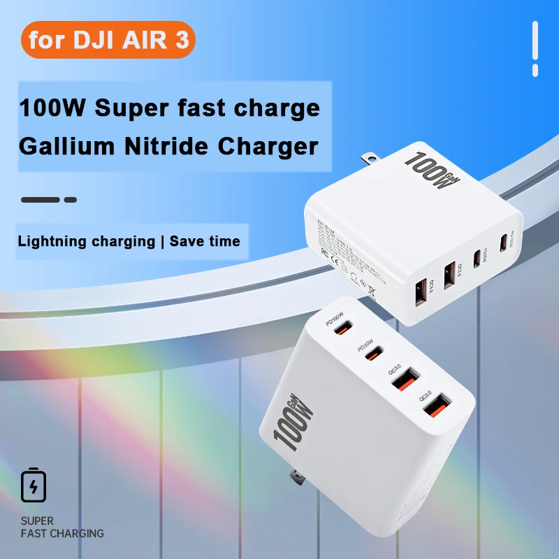 100W USB Charger for DJI AIR 3 Travel Wall Charging Hub PD/QC3.0 Fast Charging Plug Gallium Nitride Charging Head Charger