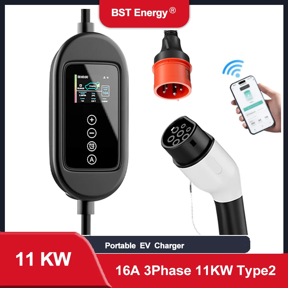 

22KW 32A 3Phase Portable EV Charger EU Plug Type2 IEC62196-2 EVSE 90~290V Wallbox Charge Station For Electric Vehicle