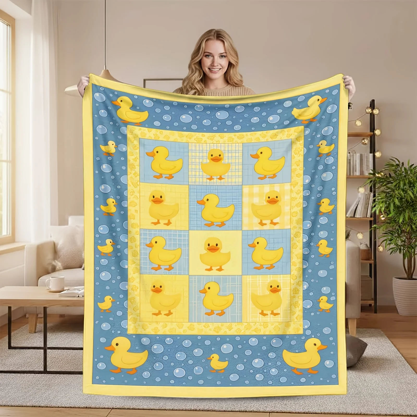 Baby Nursery Yellow - Gelbe Enten-Druck-Fleece-Decke, gemütliche Kinderzimmer-Baby-Kinderbettwäsche, Geschenk, Dekoration,