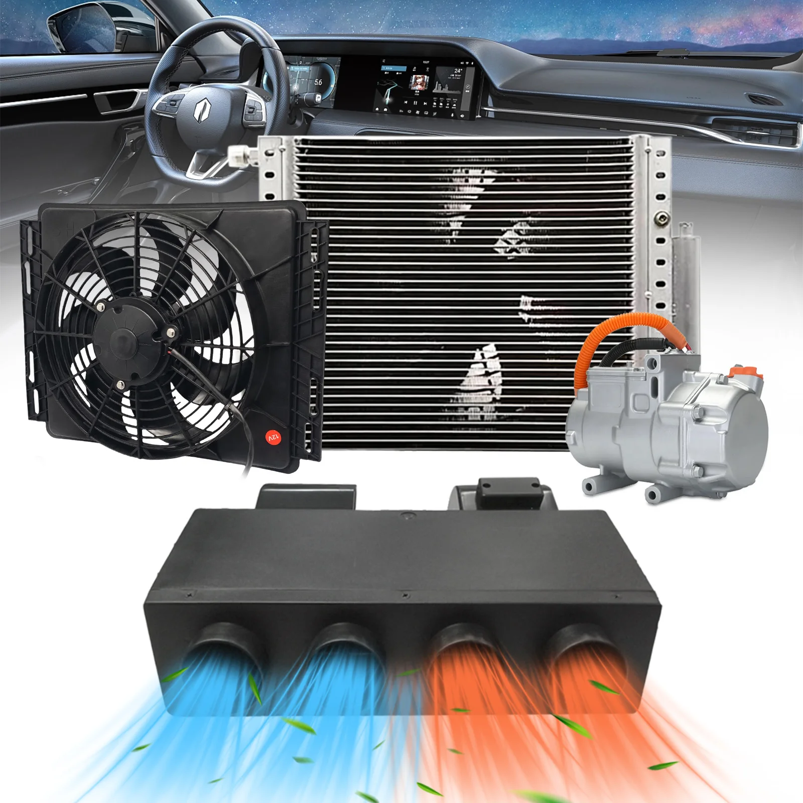 Aspligo 1 Conjunto 10500BTU 12V/24V Ar Condicionado Elétrico para Carros/Caminhões/RVs/Tratores |   Ar Condicionado Portátil para Estacionamento e Aquecimento
