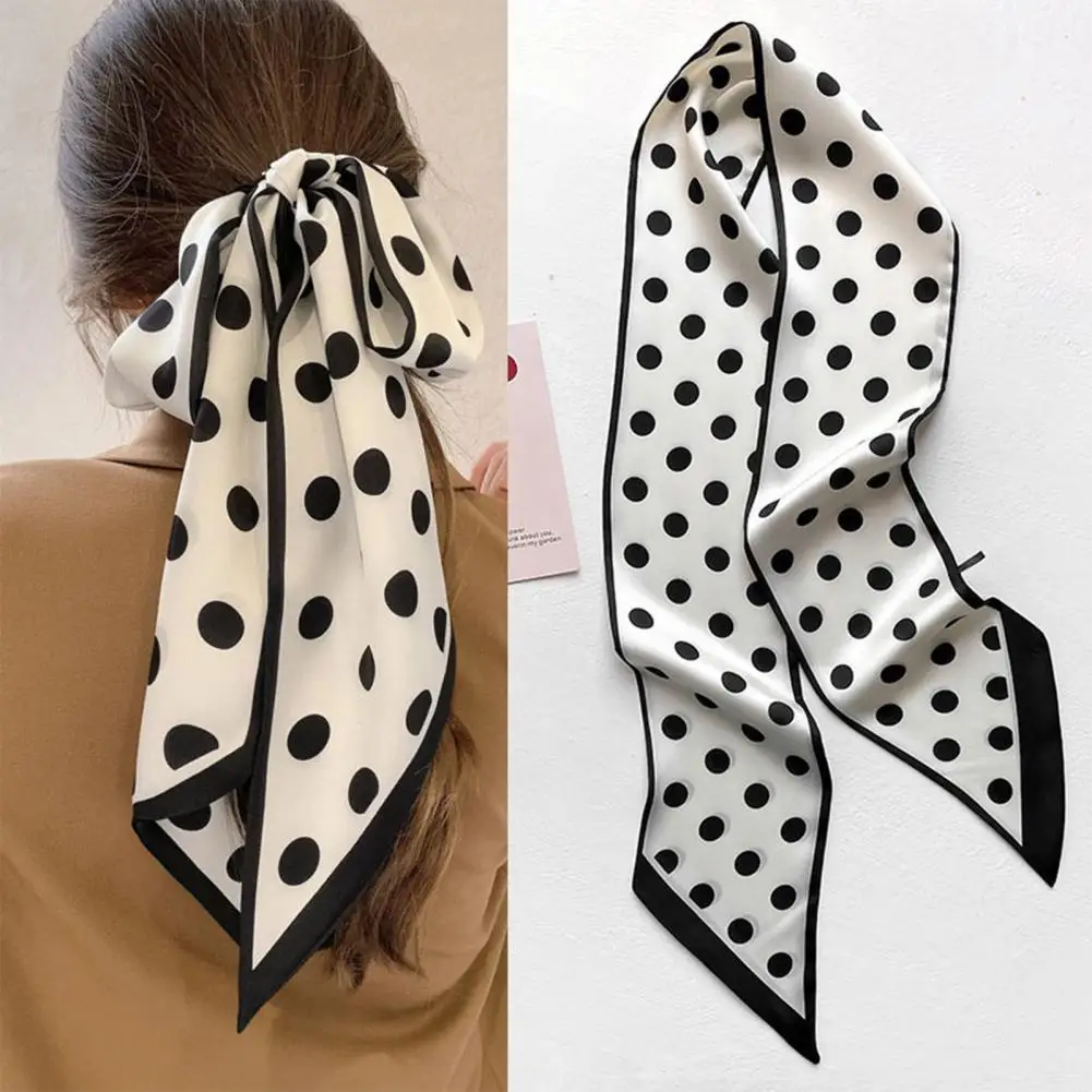 Women Hair Scarf Chic Printing Long Faux Silk Scarf Satin Handbag Decoration Ribbon Decorative Shiny Handkerchief