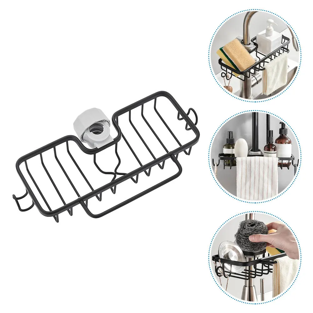 

1Pcs Aluminum Sink Storage Rack Drain Basket for Kitchen Sink Faucet Organizer Small Items Sponge Soap Convenient Installation