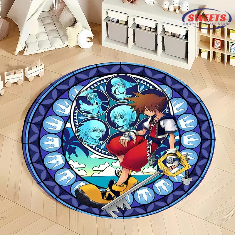 Disney Kingdom Hearts Round Carpet,Non-Slip Play Mat Floor Rug for Living Room Bedroom Kid's Room Round Mat,Durable Washable Mat