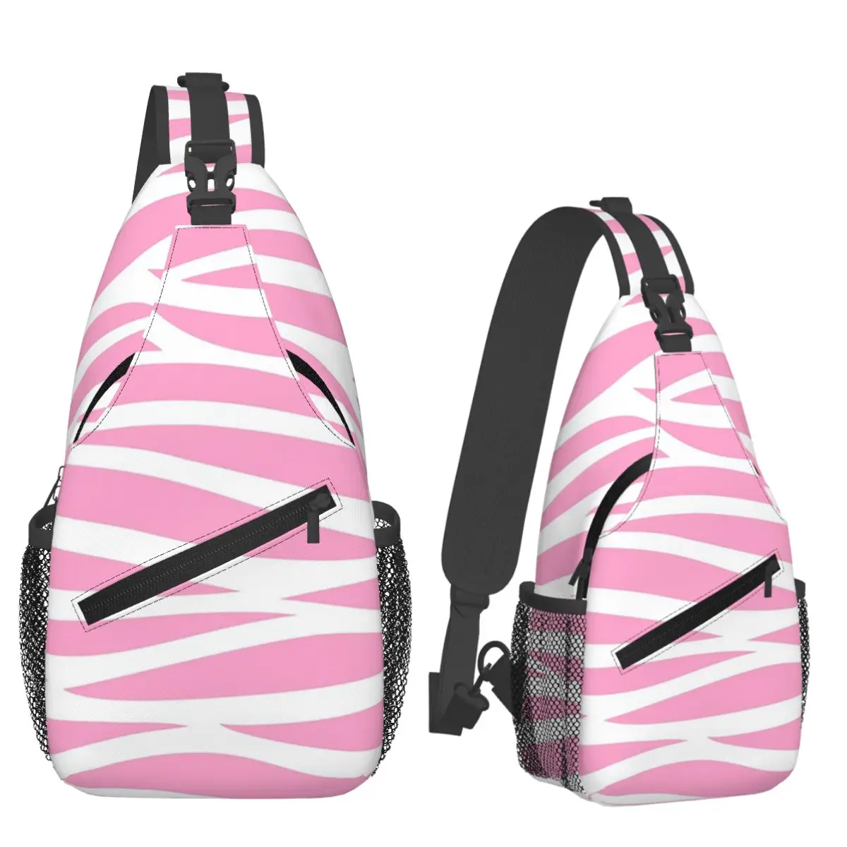 Zebra Pattern Pink Zebra Stripes Chest Bag Men Sling Crossbody Backpack Chest Bag Traveling Hiking Daypack Shoulder Bag