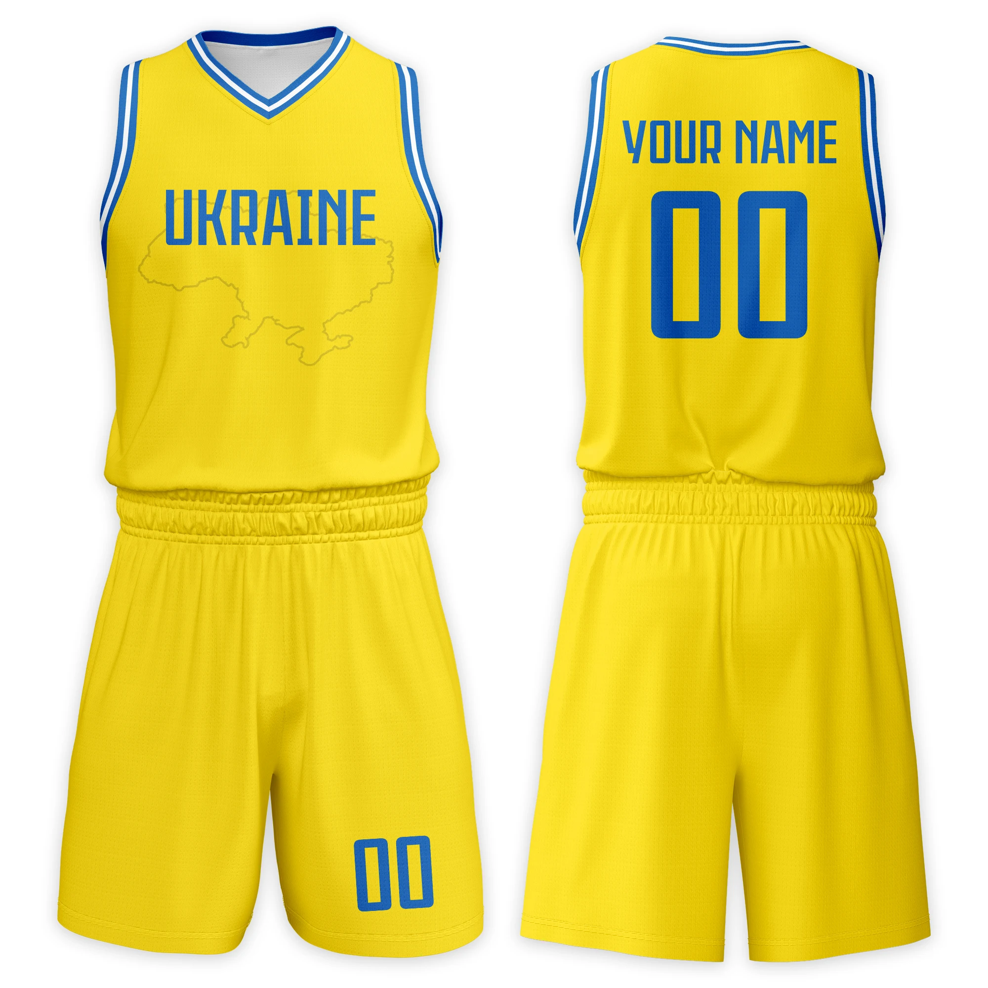 Custom Ukraine Basketball Uniform Set for Kids Personalized Print Basketball Jersey and Short with Name Number Boys Girls Gift