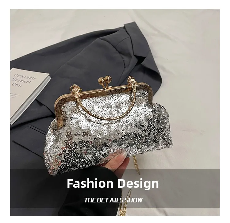 Bolso de mano con lentejuelas brillantes para mujer, estilo celebridad, para noche, con bolsillo para móvil y pintalabios, vi...