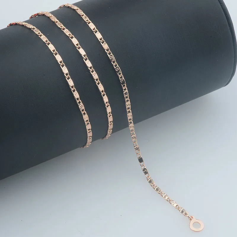 1pcs 2mm 3mm Womens 585 Rose Gold Color 50cm 60cm Smart Carving Link Chain Necklace