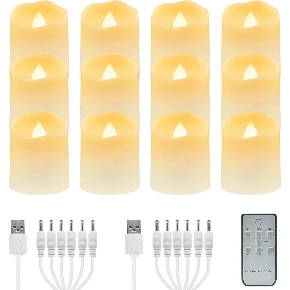 6-teiliges Set Wiederaufladbare LED-Kerzen mit Timer und Fernbedienung Flackernde Flammen Hochzeitskerzen Geburtstagsdekoration Teelichter USB-Ladegerät Kerzenlampe