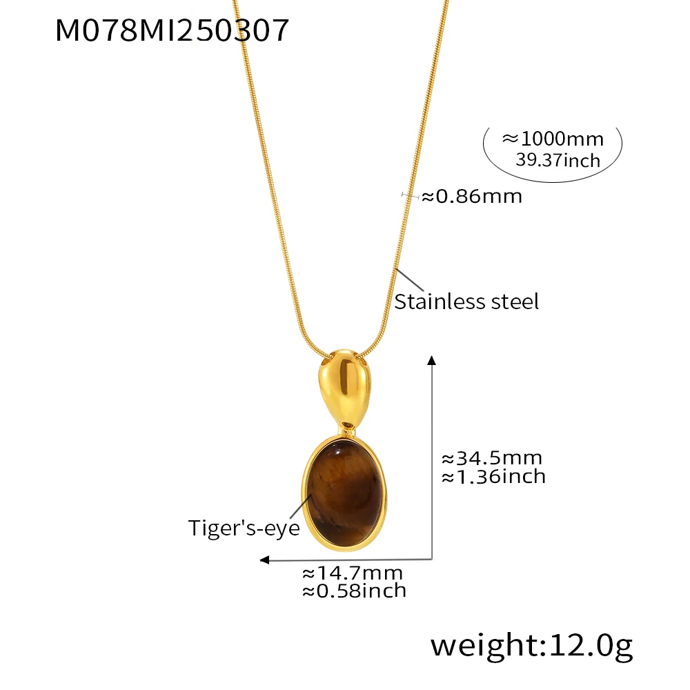 Women's Adjustable Long Pendant Necklace with Black Agate & Tiger Eye Stone