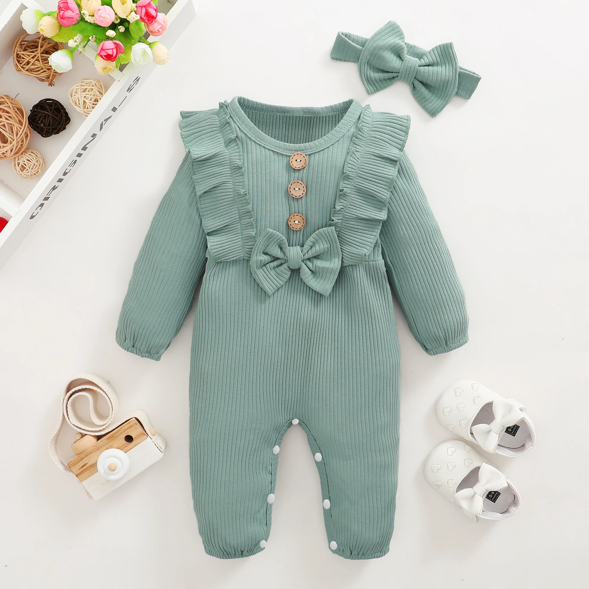 Baby Girl Clothes 0 to 3 Months Long-sleeve New Born Costume for Babies Infant Clothes Romper Toddler Clothing with Headban