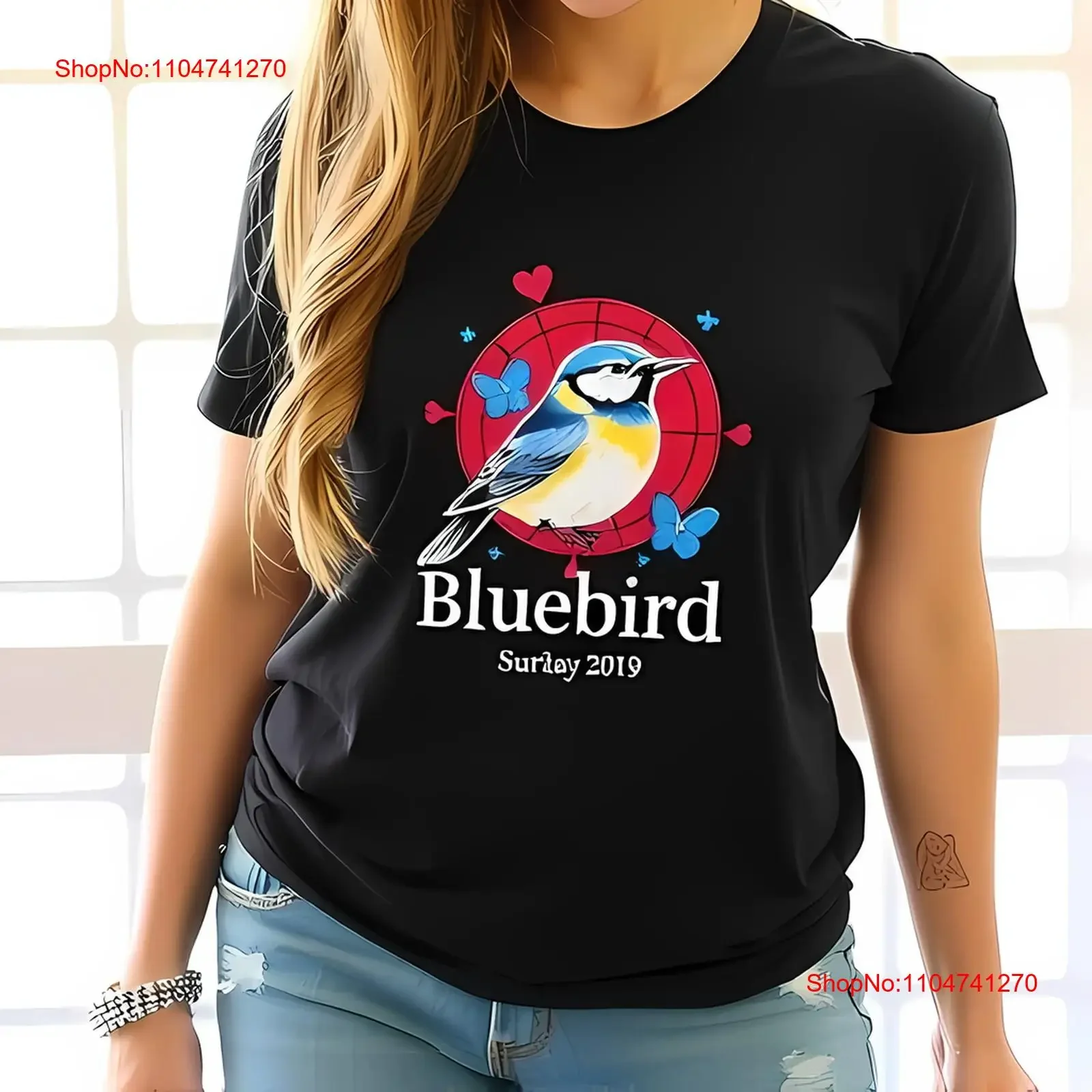 

Vibrant Bluebird T Shirt for Women Crew All cotton vintage Washed fashion Versatile streetwear homme designer clothes