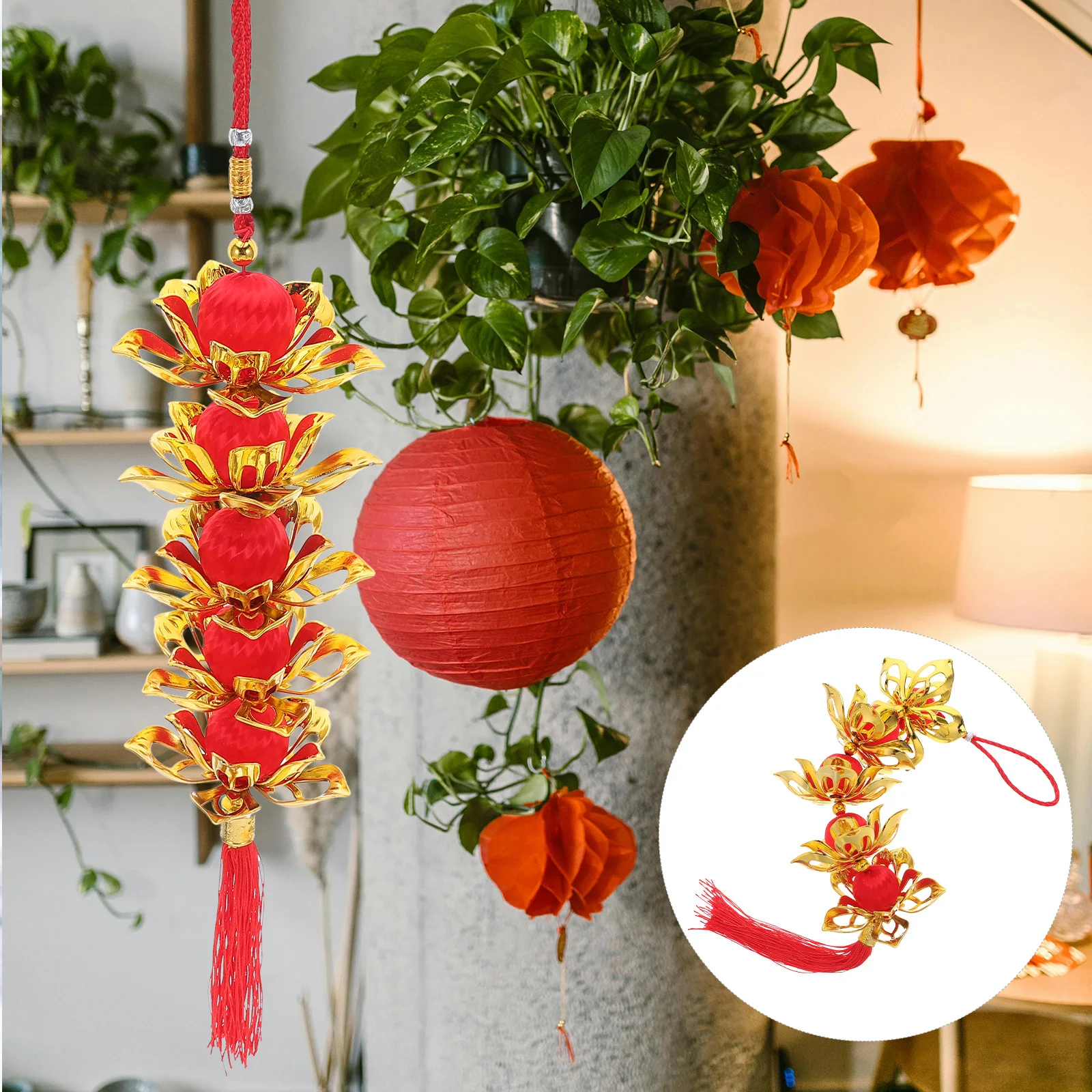 

New Year Tassel Pendant Silk Lotus Lantern Red Tassel Hanging Decoration Spring Festival Pendant Lucky Ornament