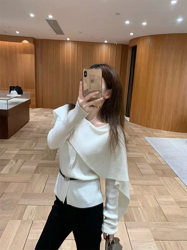 

ay Korean Sle Lazy Long Sve Knitted Open Cardigan Women's Faionable Waist-Cinching Design Casual Knitwear Top