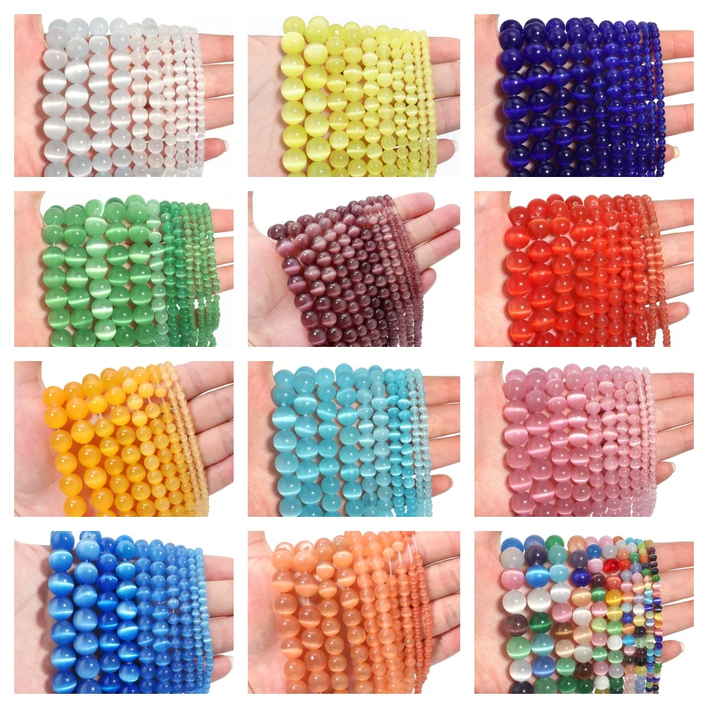 1 Strang natürliche Mondsteinperlen 4/6/8/10/12 mm Katzenauge runde lose Perlen für Schmuckherstellung DIY Halskette Armbänder Zubehör