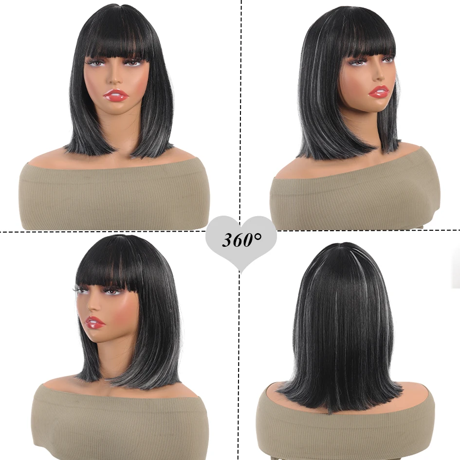 Synthetic 14-inch mixed-color everyday wear party easy-care heat-resistant bangs inner buckle hood