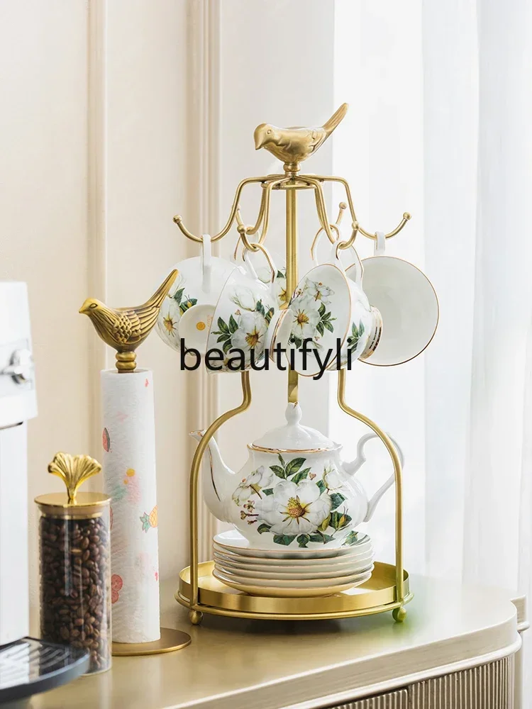 

Brass cup holder Coffee cup drain hanger Living room pantry Glass ceramic mug storage rack
