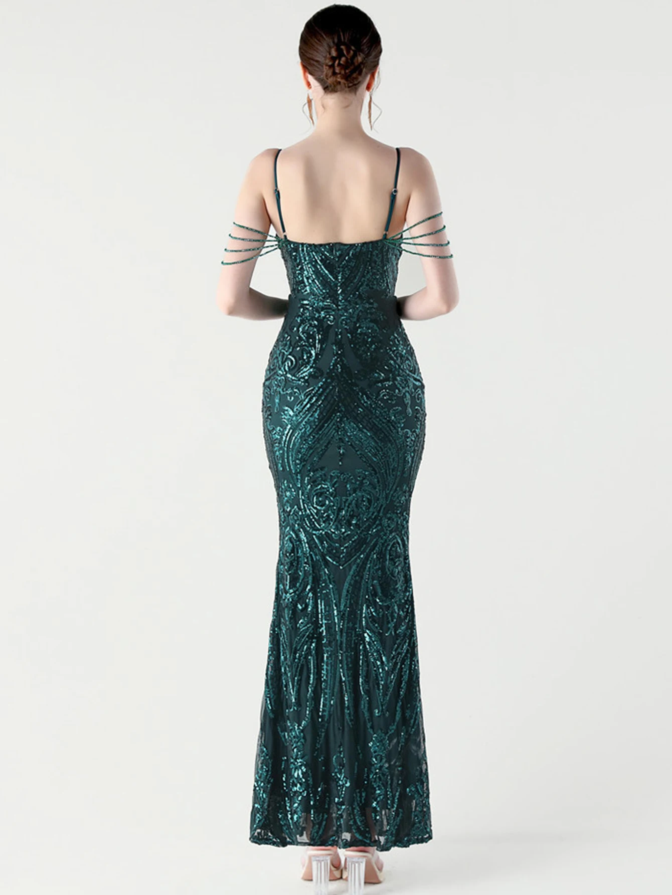 Sexy backless black sequin slip summer dress women elegant prom party long dresses woman luxury fishtail evening dresses vestido