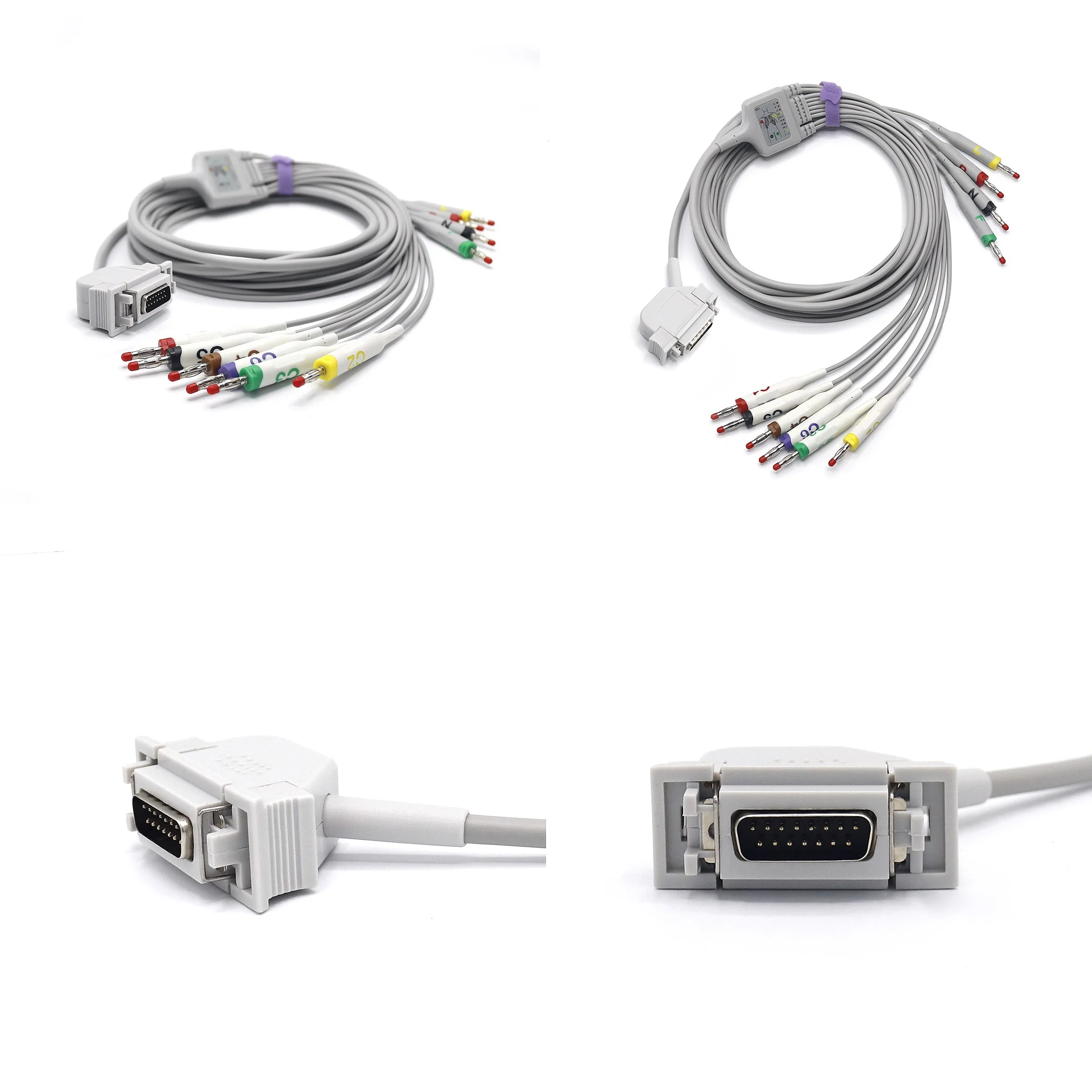2.2m 10-lead ECG Cable Compatible with  Helliges IEC Banana Type DB15 Plug