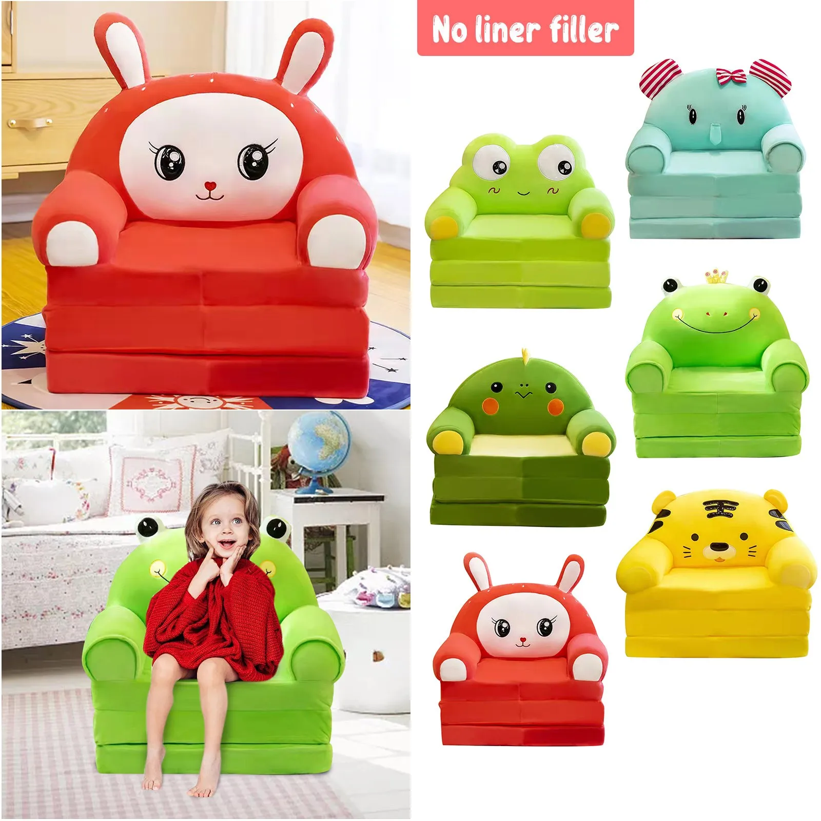 Plush Foldable Kids Sofa Cover 2 In 1 Non-Cushioned Filling Removable And Washable Cartoon Lazy Sofa Pillow Cover