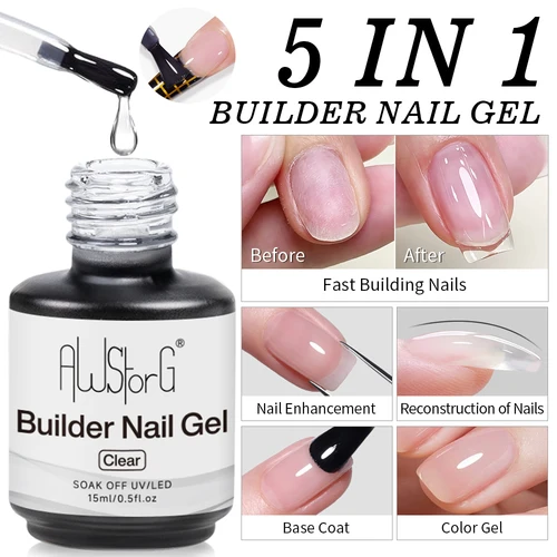 Imagen 2 del producto AWStorG-Gel UV de construcción, 15ml, transparente, en una botella, Base de goma gruesa semipermanente, extensión de Gel, arte de uñas