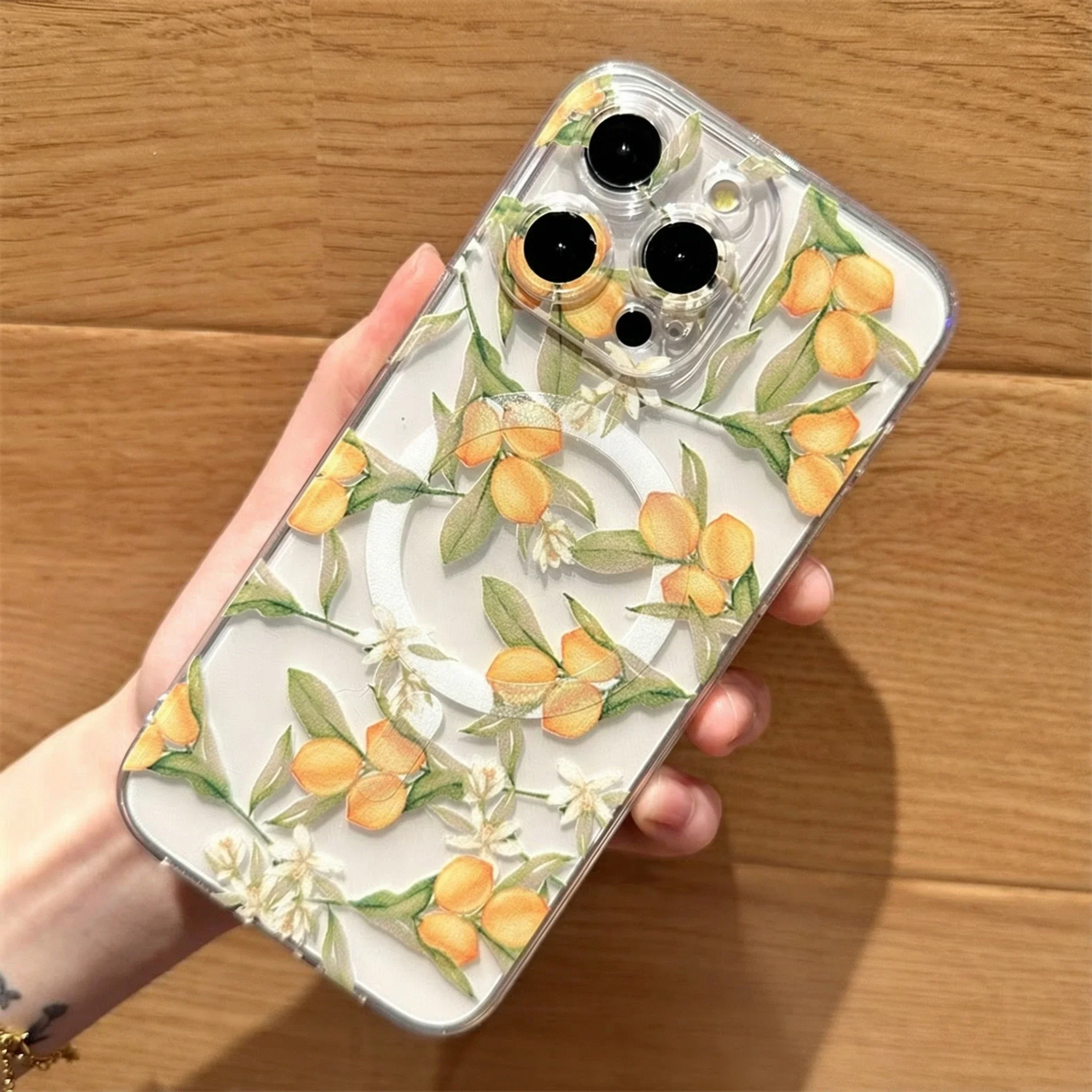 Transparent With Magsafe Magnetic Print Flower Case For iPhone 17 Air 16 13 12 14 11 Pro Max 15 Plus Wireless Charge Clear Cover