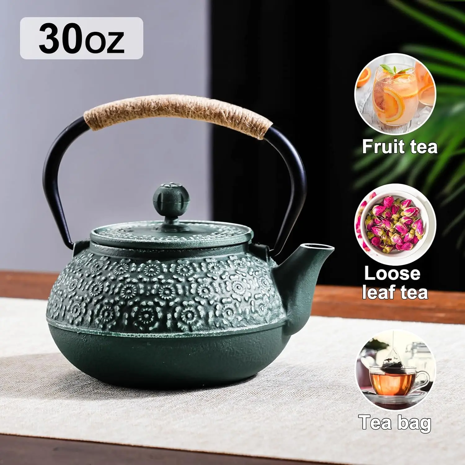 GIANXI 900ML Household Cast Iron Teapot Sakura Pattern Tea Kettle With Tea-Strainer Coffee Tea Water Pot Tea Set Kitchenware