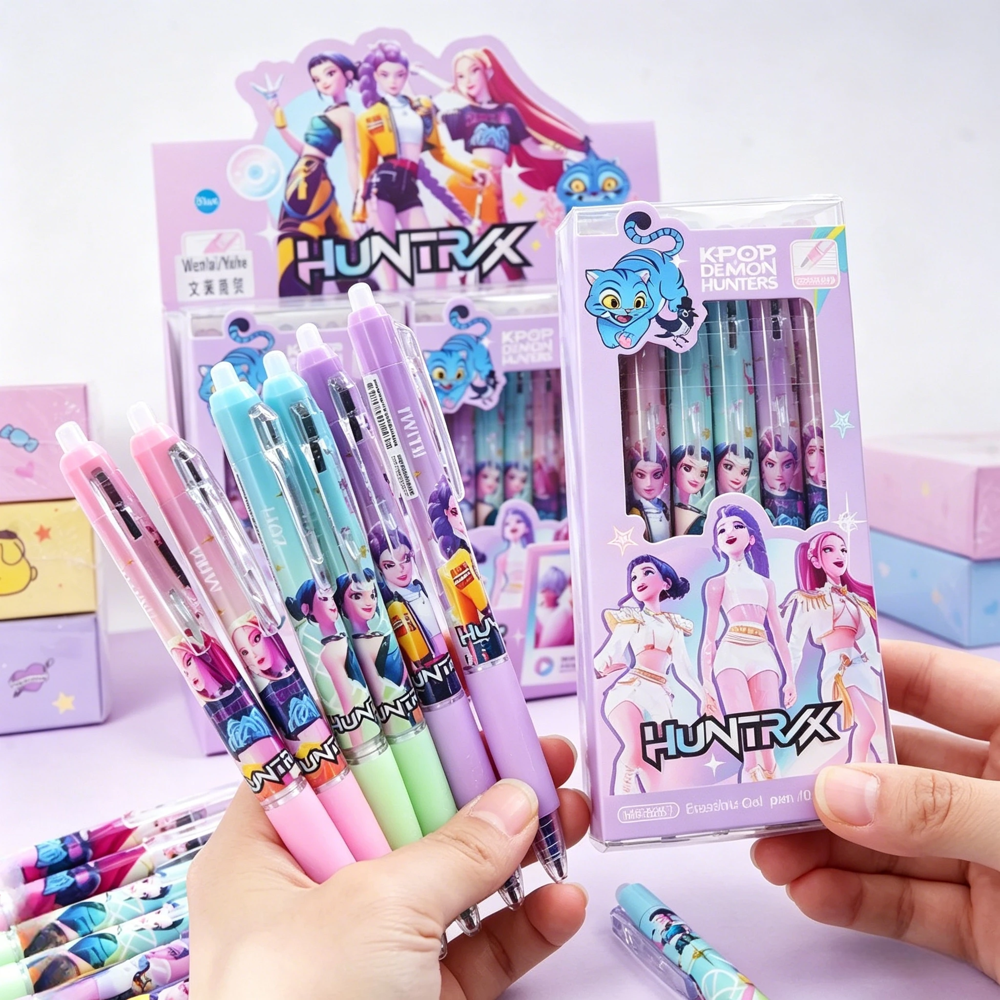 Paquete de 6/12/18 Bolígrafos de Gel Azules KPop Hunters, Rumi Mira Zoey Saja, Bolígrafos de Dibujos Animados, Artículos de Escritura y Dibujo Escolares para Niños y Niñas, Regalos