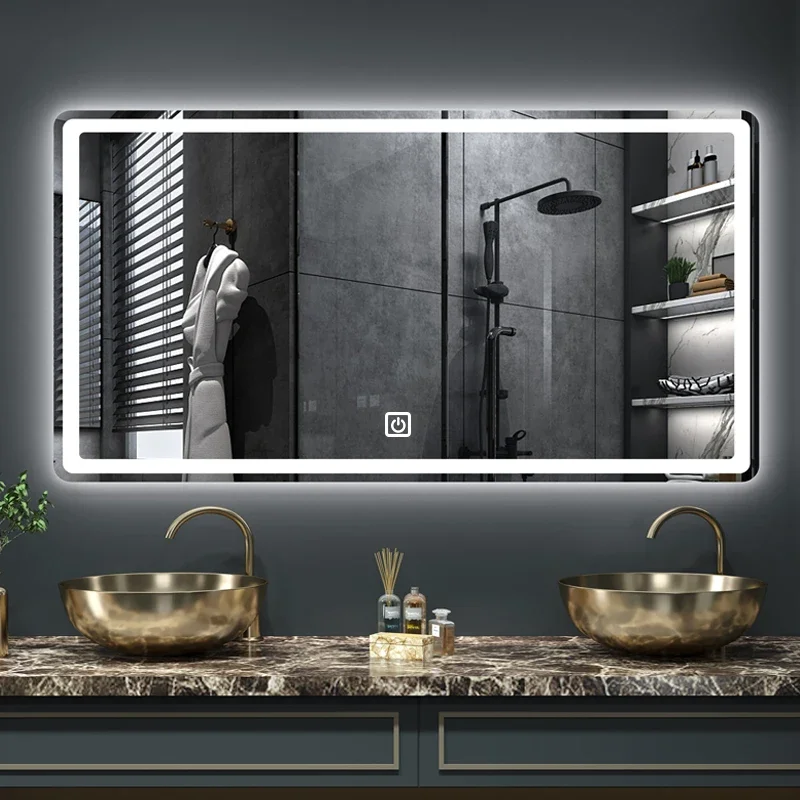 Bathroom mirror 50x70 cm Rectangular Smart Mirror Dimmable LED Backlit Mirror,  Led Light Back Luminous Bathroom
