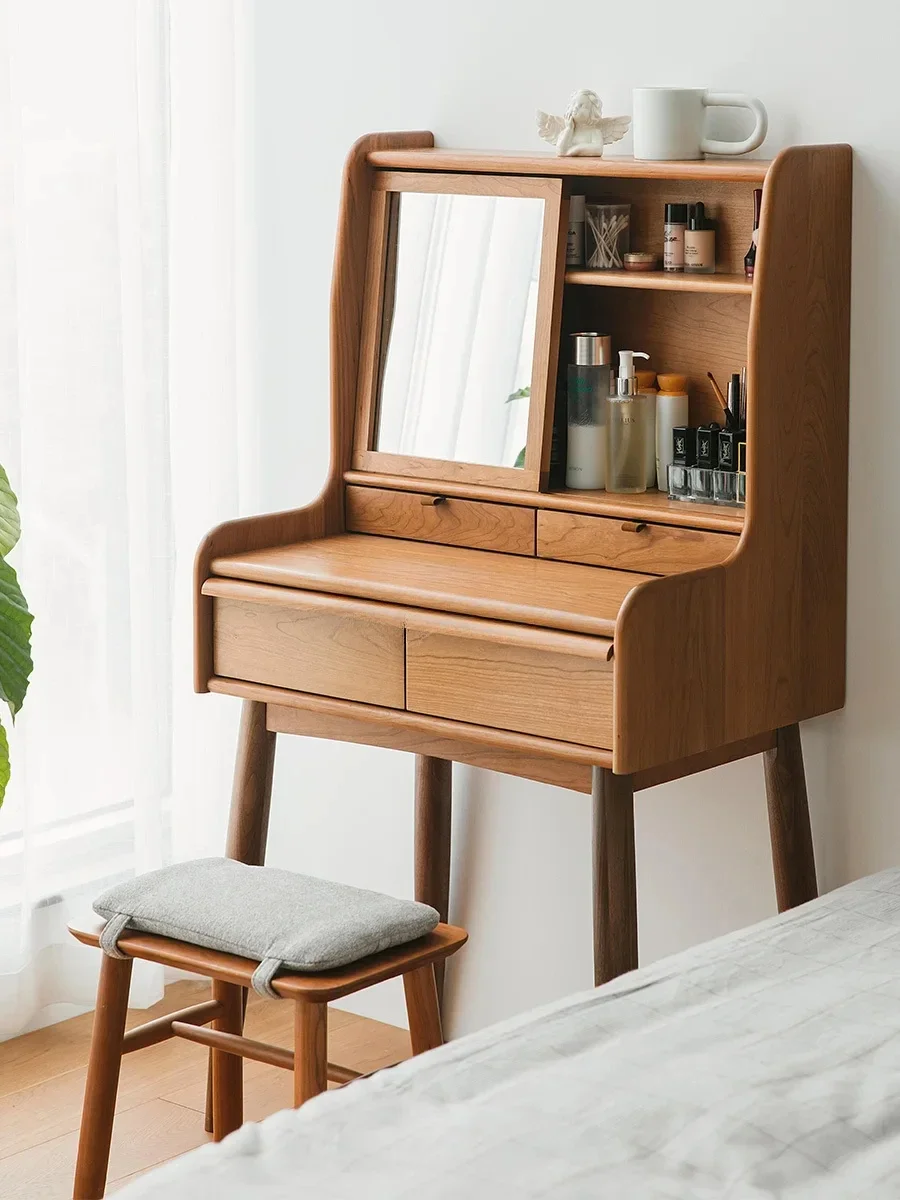 Bedroom Modern Minimalist Black Walnut Solid Wood Makeup Table Mirror Dressing Table