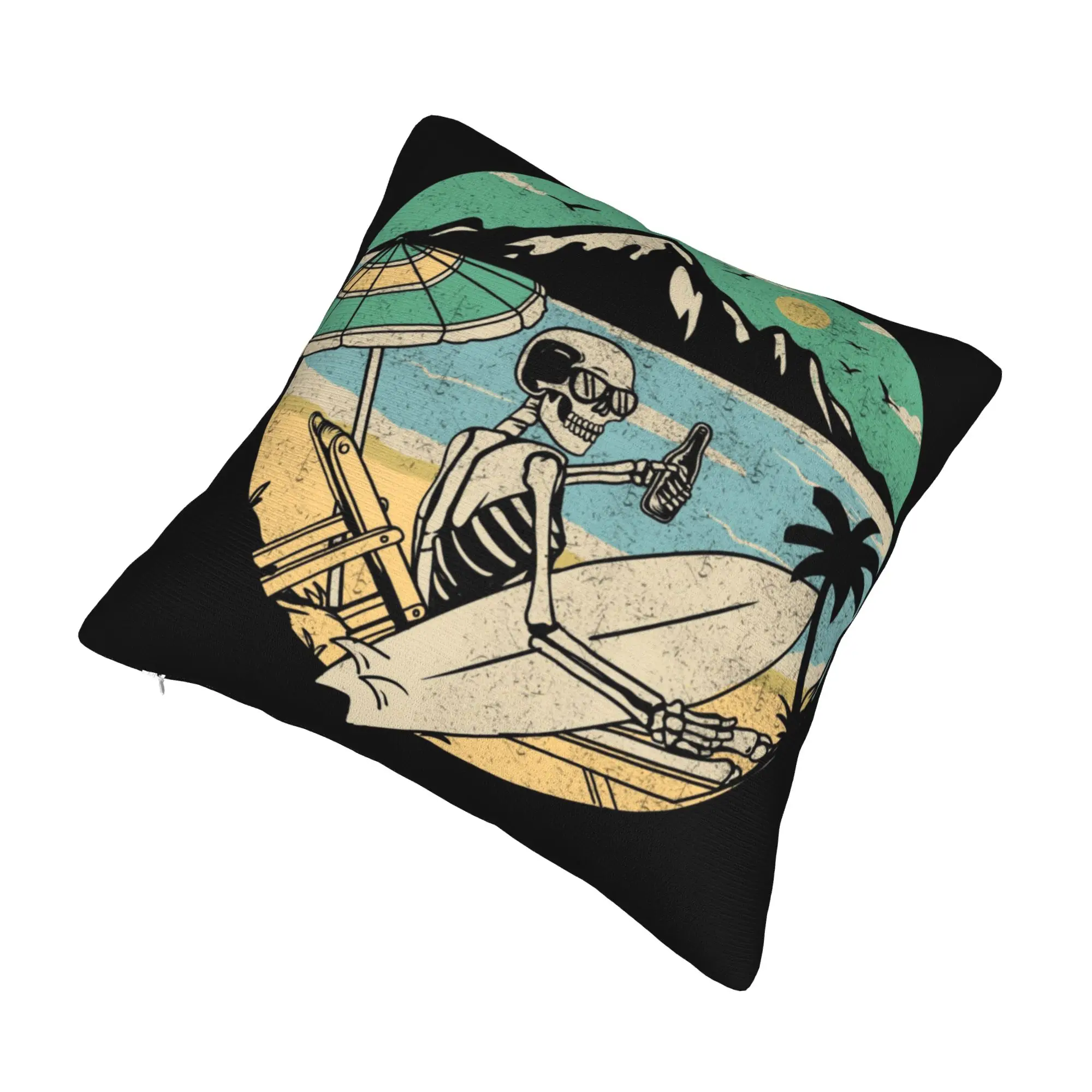 Summer Beach Surfer Skull Nordic Throw Pillow Cover Decoracion Salon Case Surfing Cushions for Sofa
