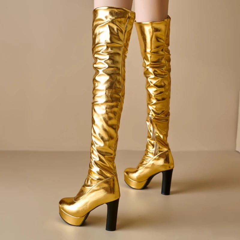 

Luxury Thigh High Boots for Women Platform Winter Over the Knee Boot Sexy Gold Silver High Heels Fetish Shoes Female Large Size