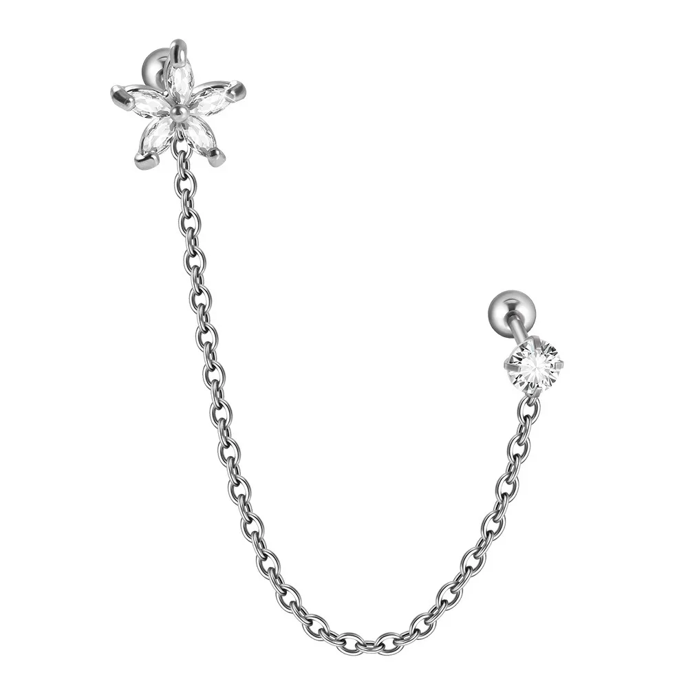 

Fashion Steel Earring Stud Crown Flower Cartilage Piercing Zircon Piercing Earring Gift