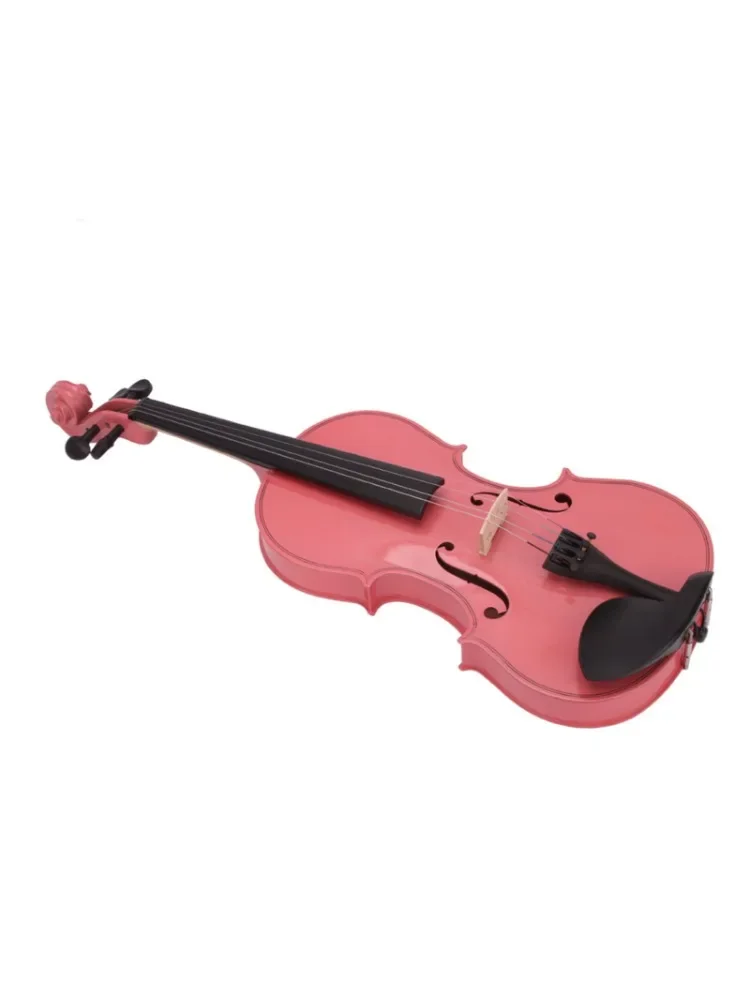 Size 4/4 Acoustic Violin Set,Beginner Violin Vintage Solid Wood Violin Starter Kit with Carrying Case,Bow and Rosin (Pink) RT