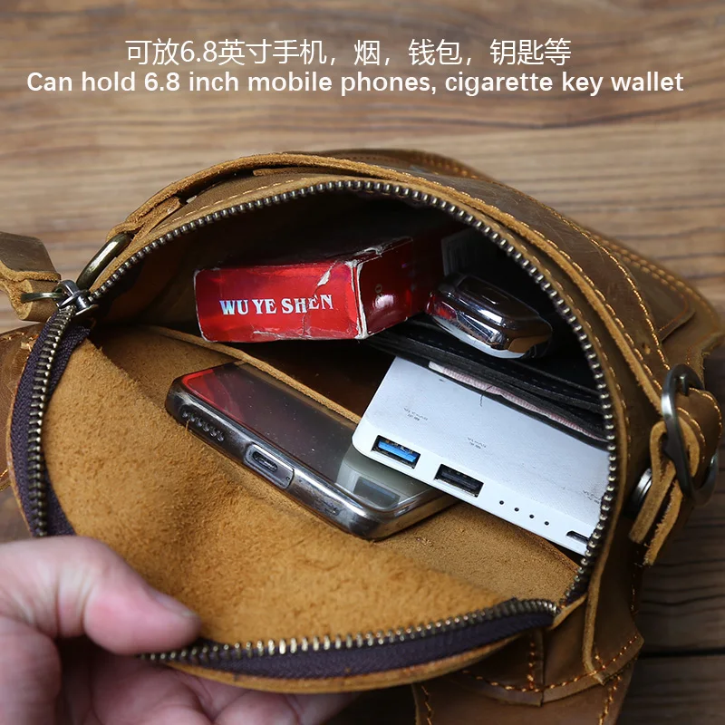 Nzpj Vintage Echt leder Herren Hüft tasche natürliche Rindsleder Outdoor Motorrad Herren tasche verrückte Pferd Leder Handy tasche – Detail 14