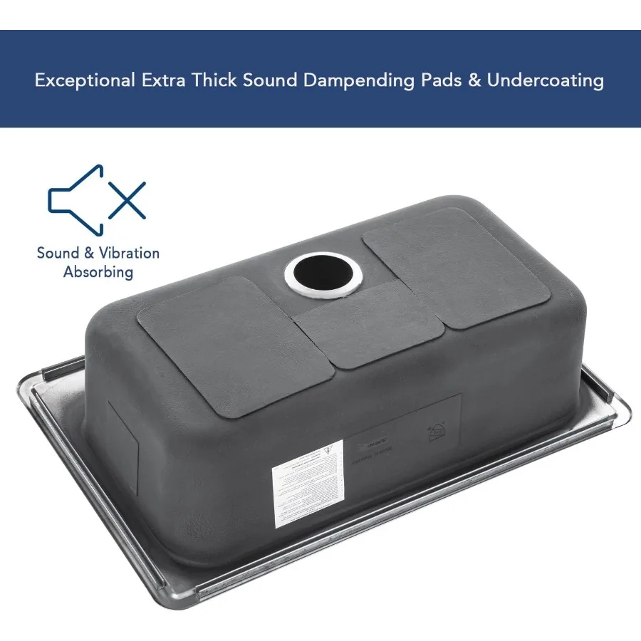 حوض مطبخ فردي من الفولاذ المقاوم للصدأ مقاس 33 × 22 × 9 بوصة مع مصفاة وأطباق من السيليكون - 18 جرام