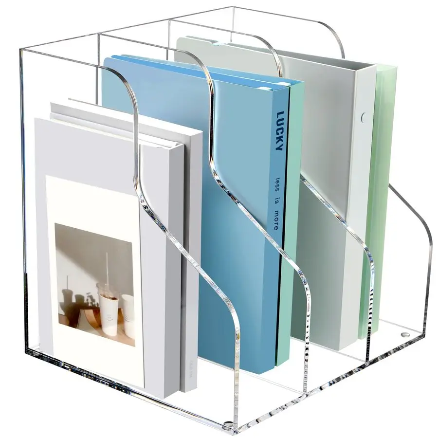 

3 Slots Acrylic Magazine Holder, Desktop File Sorter Organizer Rack Bookshelf, Workspace Sorters Office Desk Accessories Organi