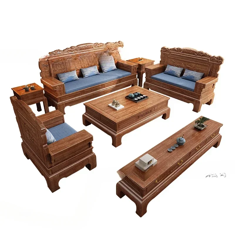 

Rosewood solid wood sofa living room winter and summer dual-purpose pineapple plaid carved mahogany furniture