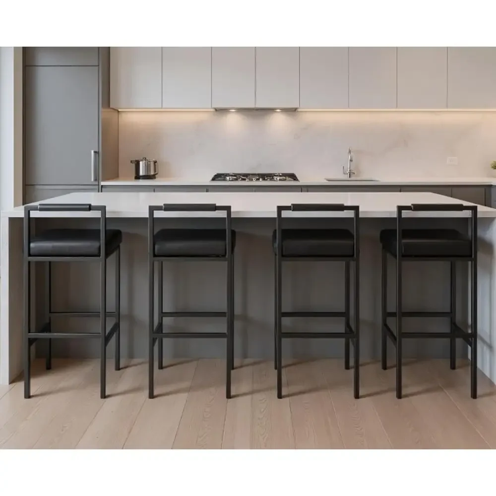 

Набор из 4 кожаных барных стульев с низкой спинкой, подходящих для кухонного острова или бара, высота 30 дюймов