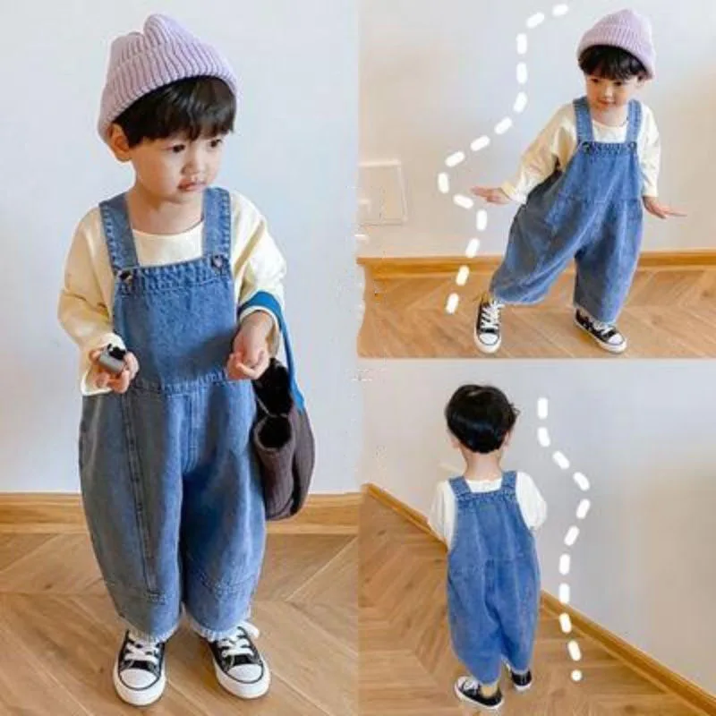 Autumn New Children's Loose Wide-leg Pants Baby Boys Fashionable Denim Suspenders Boys Foreign Flavor Casual Outer Wear Trousers image 4