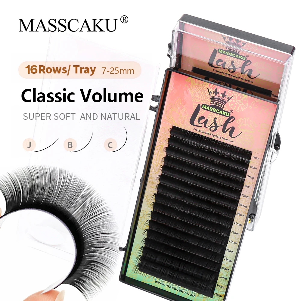 

16 Lines C D Curl 0.07/0.10mm Matte Black Faux Mink Eyelash Extension Natural Soft Premium Material Classic Volume Lash Bundles