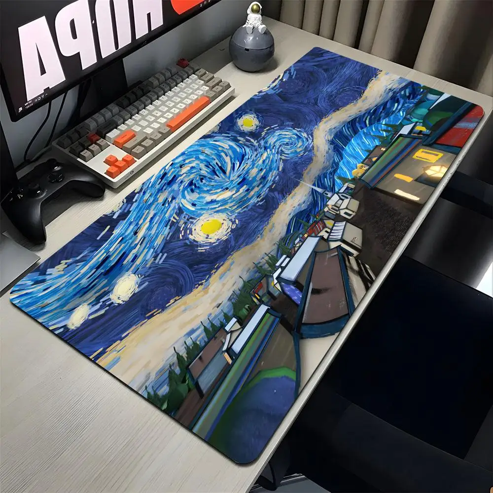 Cartoon Van Gogh Illustration Large Gaming Gamer Big desk accessories office Mouse Mat Computer Locking Edge MousePad