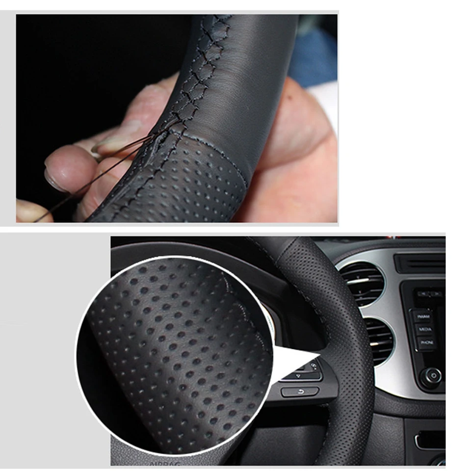 DIY Black Hand Sewing Steering Wheel Cover Sofe Artificial Leather Car Steering Wheel Cover for Peugeot 307