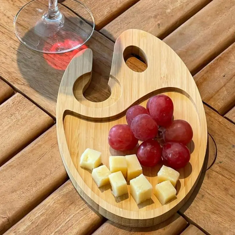 

Appetizer Plates Wine Glass Holder Cocktail Charcuterie Plates Wine Glass Topper Wooden Serving Tray Cheese Board For Party