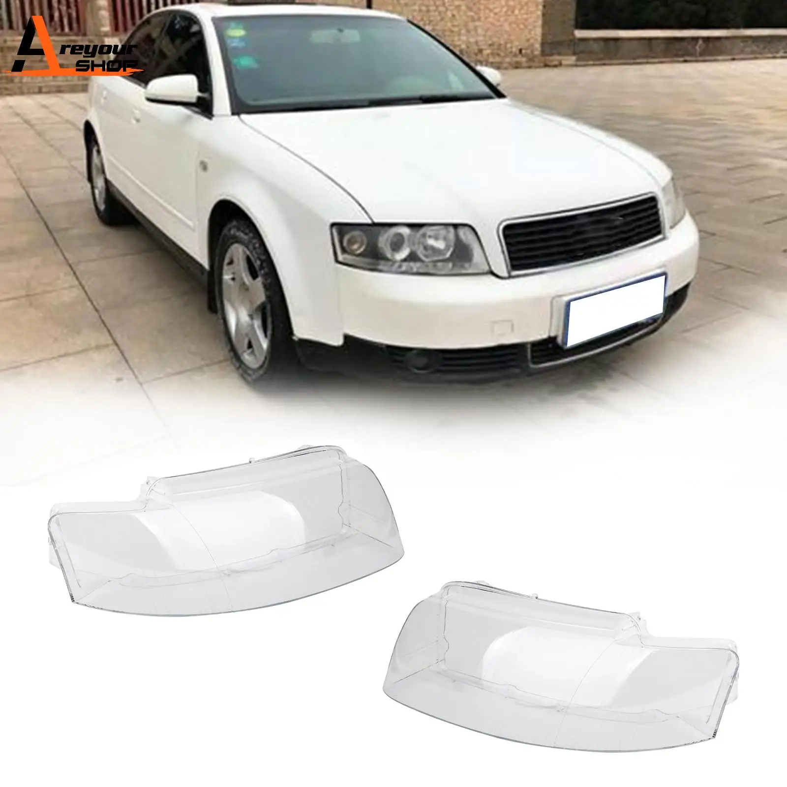 

Pair Headlight Glass Headlamp Lens Cover L&R Fits for Audi A4 8E B6 2002-2004