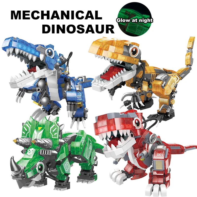 

Creative Mechanical Luminous Dinosaur Tyrannosaurus Triceratops Building Blocks Dino World Model Bricks Kid Children Toys Gifts